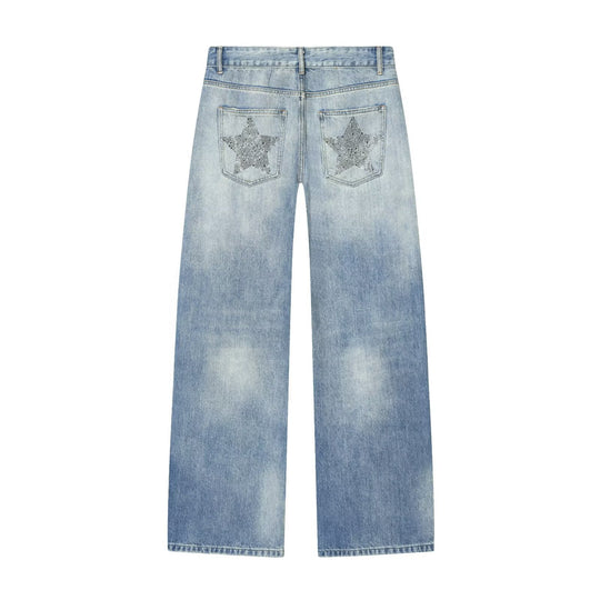 Damen nan weite Highwaist-Jeans mit Stern-Applikationen und Five-Pocket-Schnitt EB