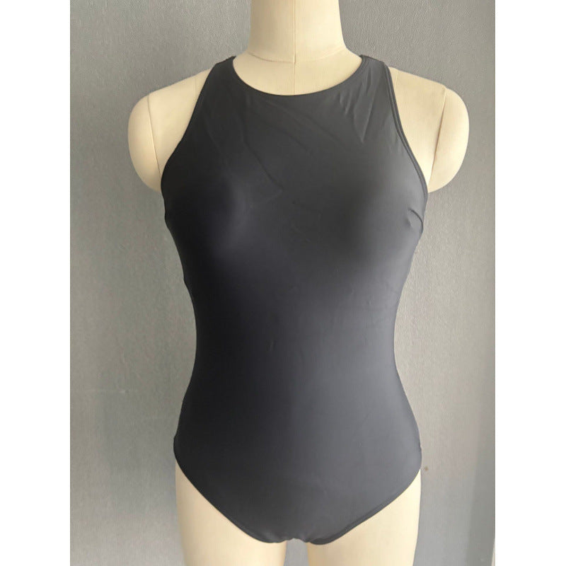 Damen Sportlicher Einteiler Badeanzug mit hohem Kragen und ergonomischem Schnitt EB