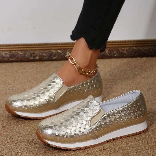 Damen Slip-On Sneakers mit glitzerndem Geflechtdesign und elastischem Komfort EB