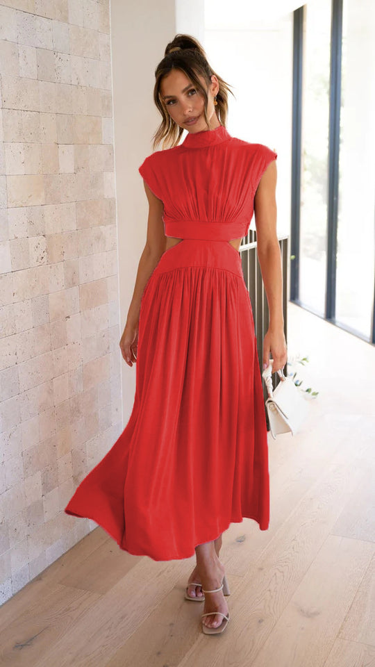 Damen Maxikleid mit kreativem Schnitt und tailliertem Design EB