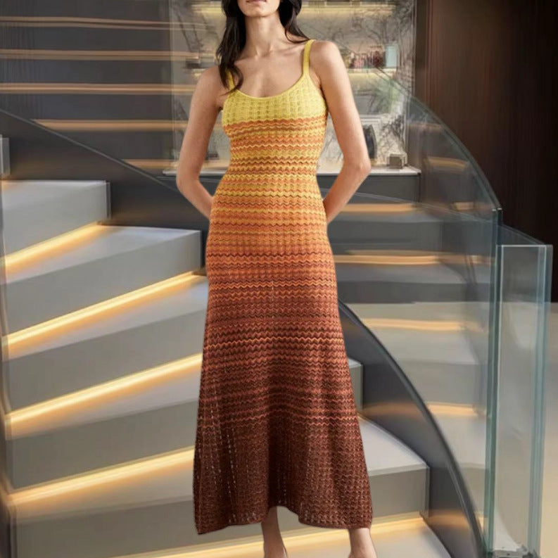 Damen Strick-Maxikleid mit seitlichem Schlitz und elegantem Muster EB