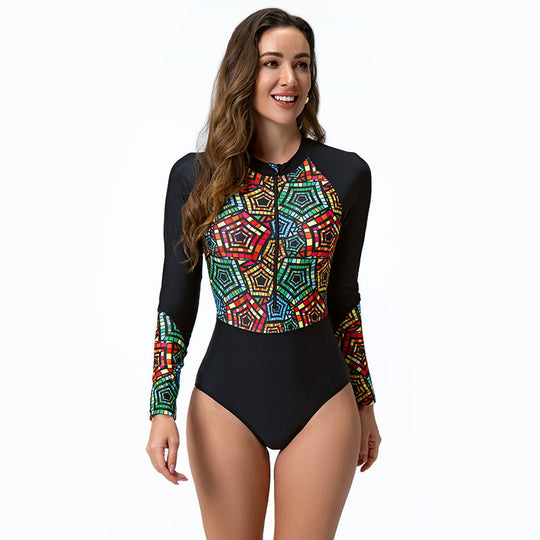 Damen Surfanzug mit langem Arm und stylischem geometrischem Design EB