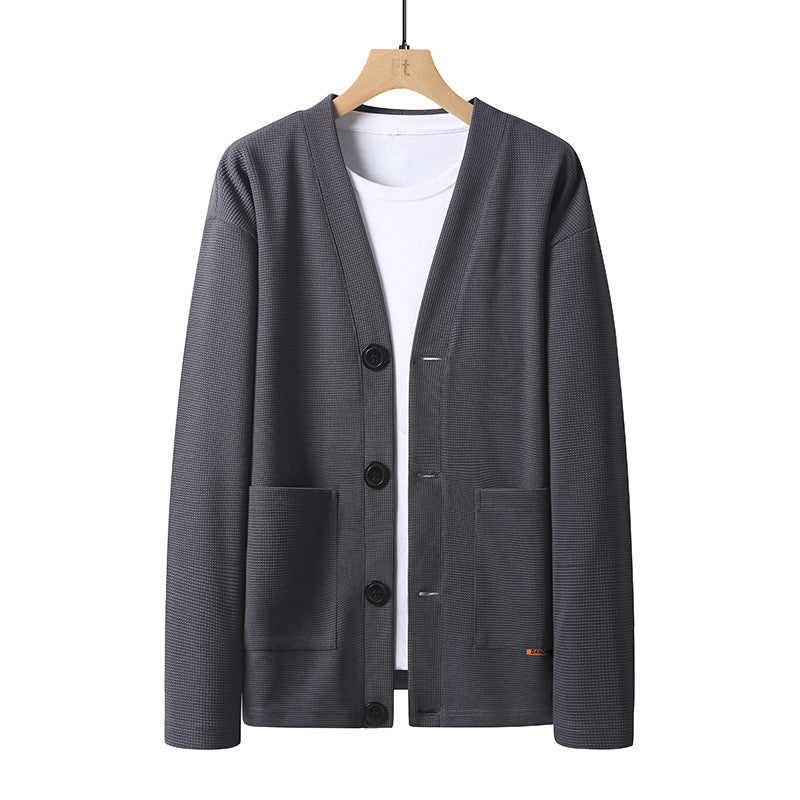 Herren leichter Strickcardigan mit V-Ausschnitt, Knopfleiste und aufgesetzten Taschen EB