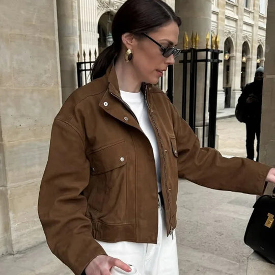 Damen jacke mit lässigem Schnitt und dekorativen Taschen EB