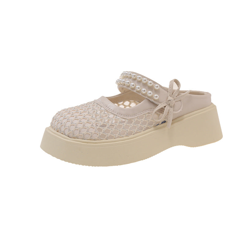 Damen Komfortable und elegante Mules mit Perlverzierung und atmungsaktivem Obermaterial EB