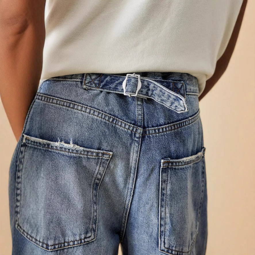 Damen nan weite tiefsitzende Baggy-Jeans mit Knie-Paneelen und entspannter Passform EB