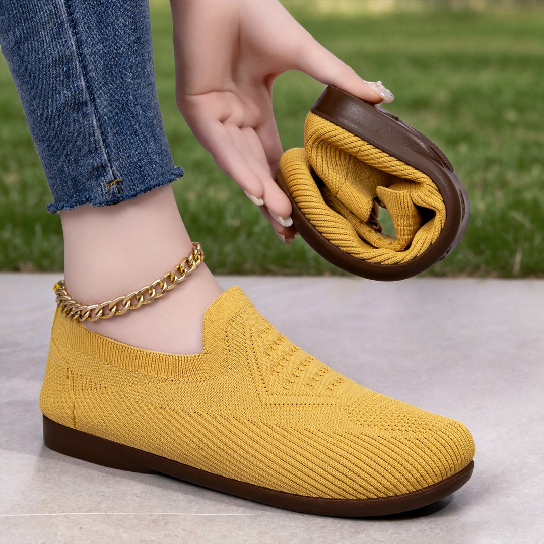 Damen nan gestrickter Komfort-Slip-On Halbschuh mit sockenähnlichem Schaft, gepolstertem Memory-Fußbett und flexibler Leichtlaufsohle EB
