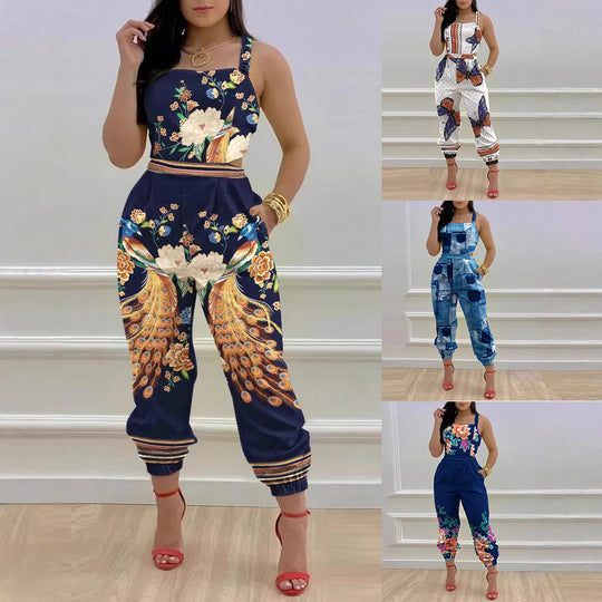 Damen Jumpsuit mit einzigartigem Denim-Print und tailliertem Schnitt EB