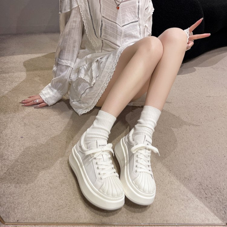 Damen modische Plateau-Sneaker mit atmungsaktivem Mesh-Obermaterial und komfortabler dämpfender Sohle EB