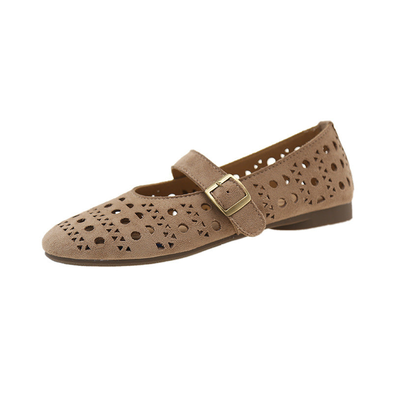 Damen Ballerinas mit romantischem Lochmuster und verstellbarem Riemen EB