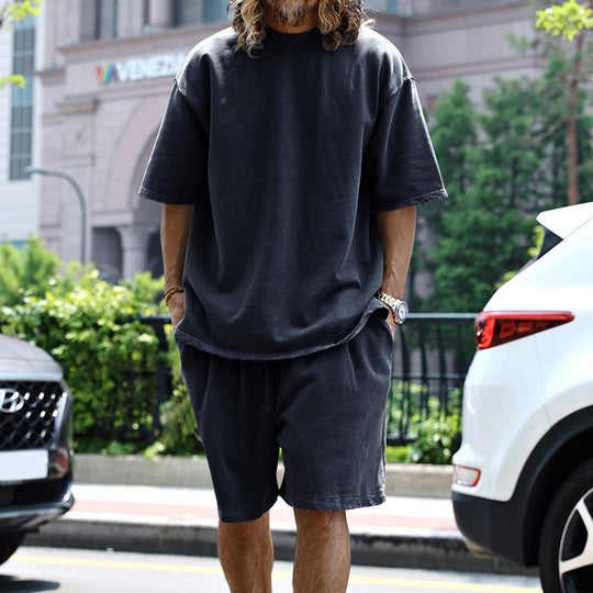 Herren nan oversized Loungewear-Set mit Boxy-Shirt Kordelbund-Bermuda und weichem Baumwollmix EB