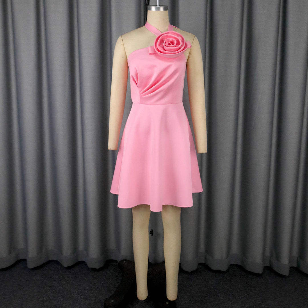 Damen elegantes Midikleid mit floraler Applikation und asymmetrischem Bund EB