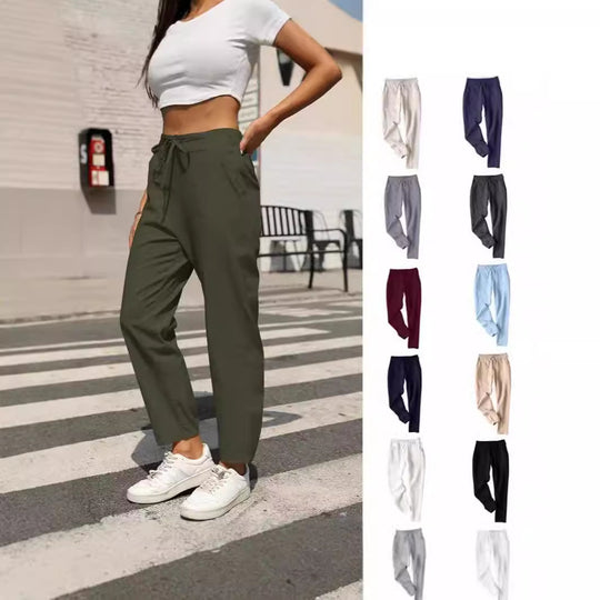 Damen Leichte Chinohose aus atmungsaktivem Leinenmix mit verstellbarem Bund EB
