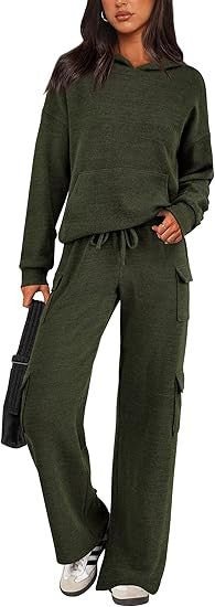 Damen Bequemes Lounge-Set mit Kapuze und weiten Hosen EB