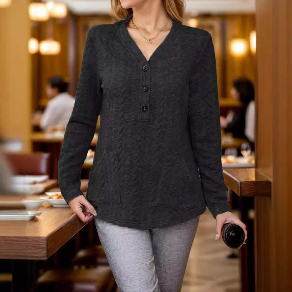 Damen legerer Pullover mit Knopfdetails und praktischen Taschen EB