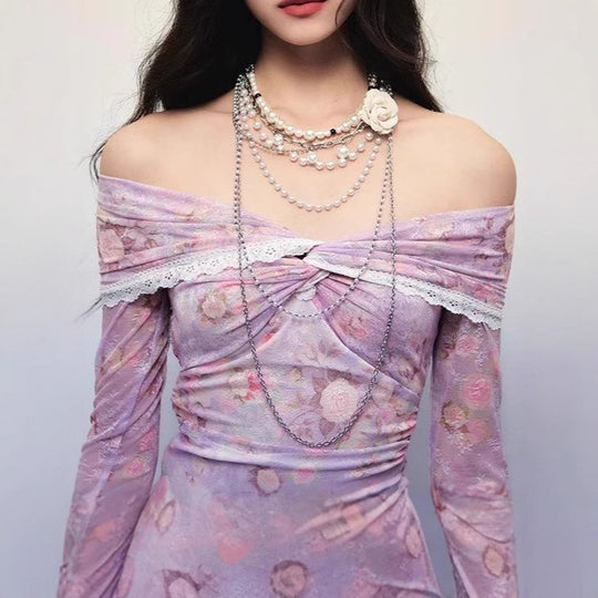 Damen Bluse mit off-shoulder Design und floralen Mustern EB
