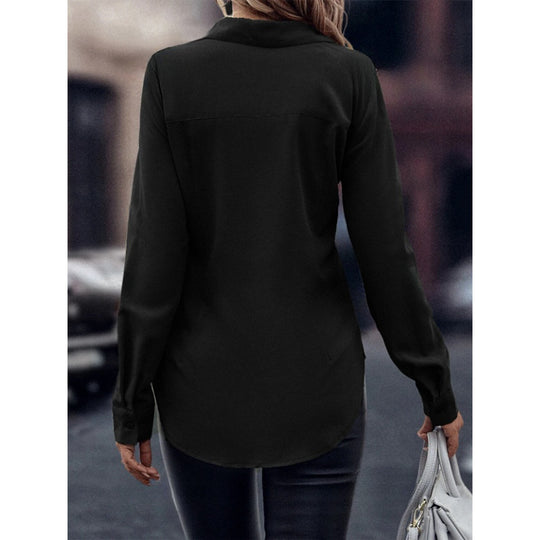 Damen elegante Satinbluse mit klassischem Kragen und zeitlosem Schnitt EB
