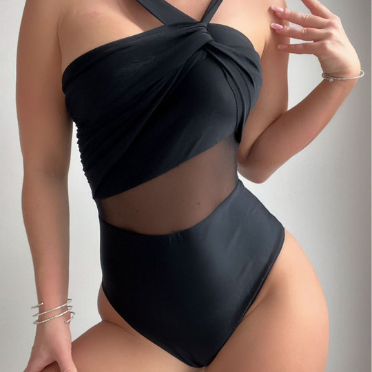 Damen Eleganter Einteiler Badeanzug mit Modernem Stoffmix EB