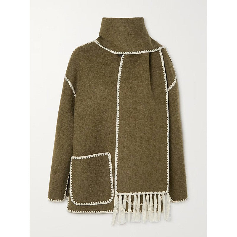 Damen Oversized Strickjacke mit Fransen und Taschen EB
