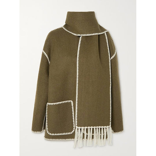 Damen Oversized Strickjacke mit Fransen und Taschen EB