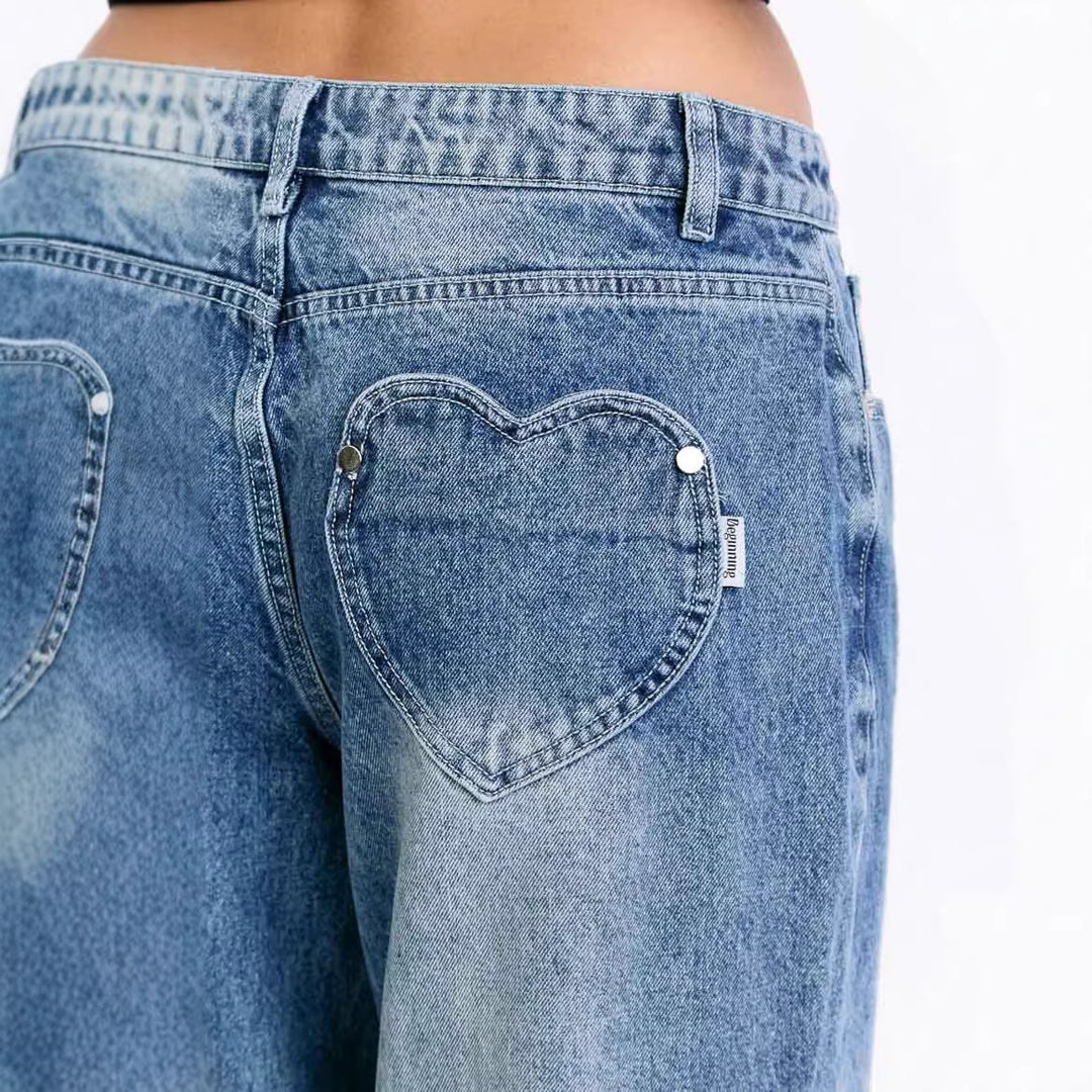 Damen Weit geschnittene Jeans mit hohem Bund und lässigem Stil EB