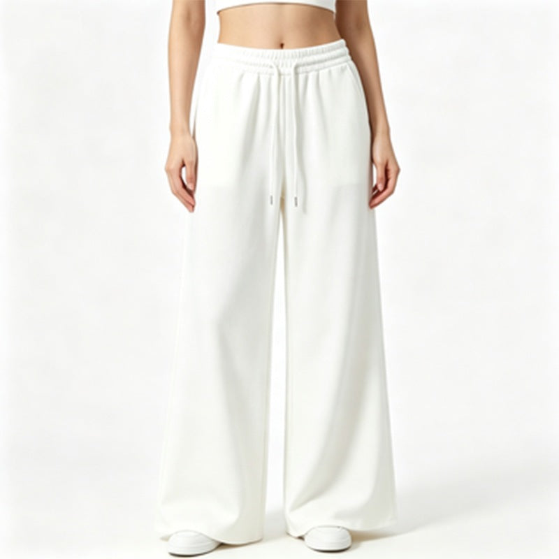 Damen nan weite High-Waist Loungehose mit elastischem Bund, Kordelzug und fließendem Jersey EB