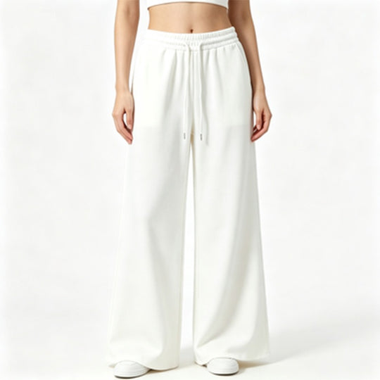 Damen nan weite High-Waist Loungehose mit elastischem Bund, Kordelzug und fließendem Jersey EB