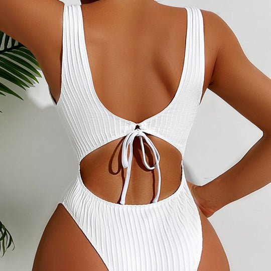 Damen Einteiler Badeanzug mit figurformendem Rippendesign EB