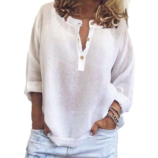 Damen Leinenbluse mit Knopfleiste und intuitivem Schnitt EB