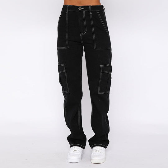 Damen Cargo-Jeans mit hohem Bund und geradem Bein EB