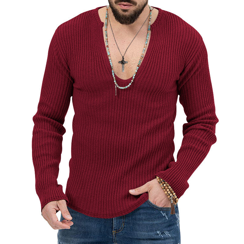 Herren elegantes Langarmshirt mit tiefem V-Ausschnitt und strukturiertem Gewebe EB