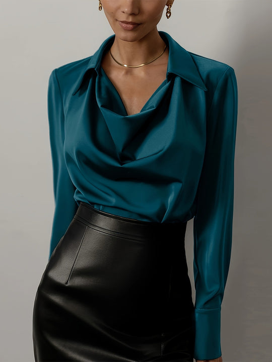 Damen Elegante Bluse mit schwungvollem Ausschnitt und langem Arm EB