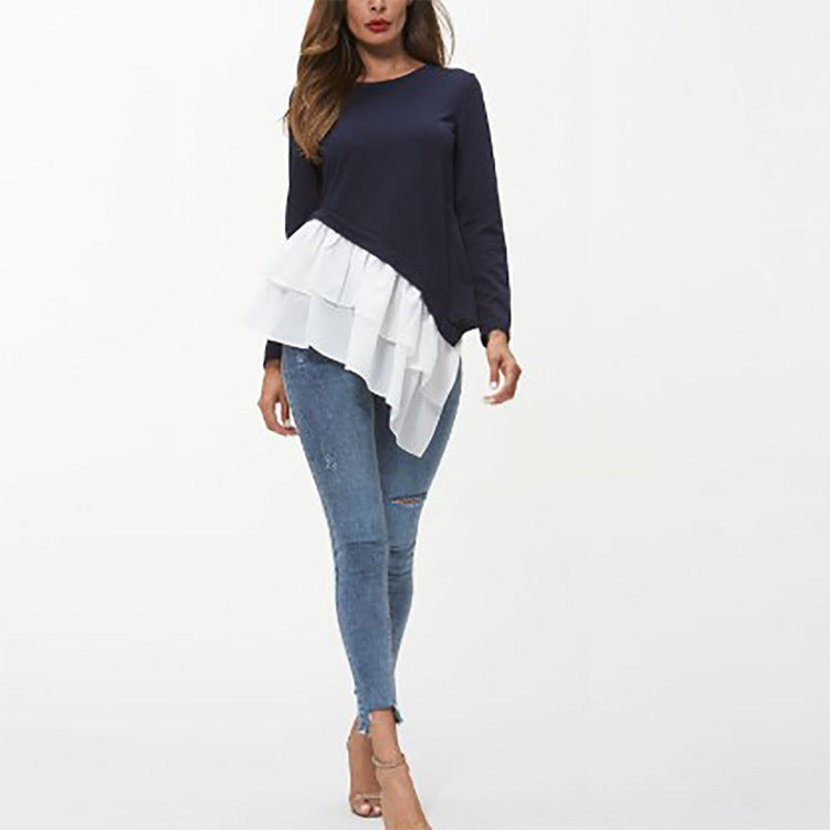Damen asymmetrisches Sweatshirt mit gefächertem Rüschensaum EB