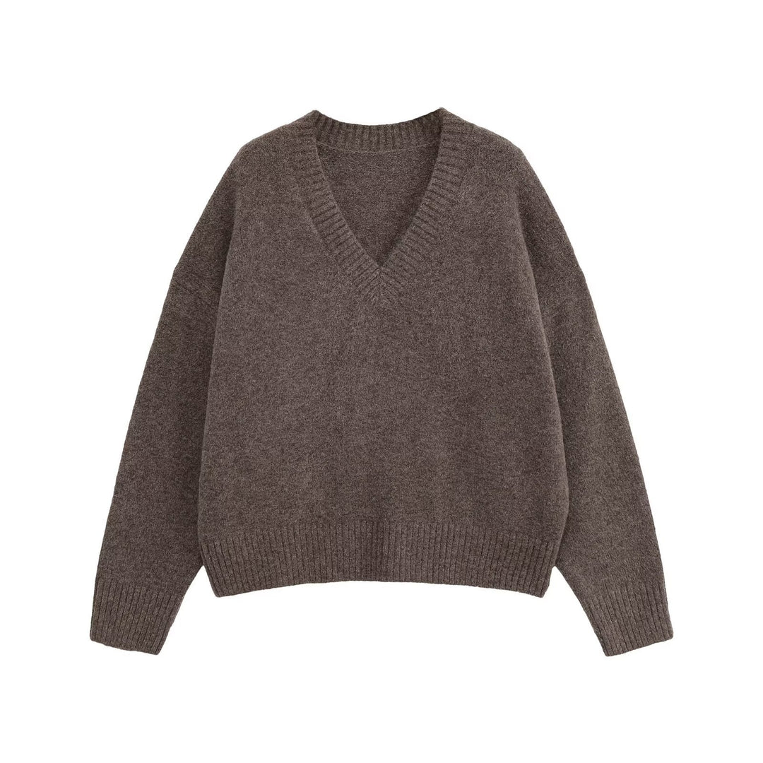 Damen V-Ausschnitt Strickpullover EB