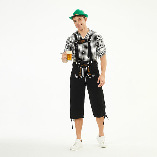 Herren nan knielange Trachten-Latzhose mit verstellbaren Trägern und dekorativer Stickerei EB