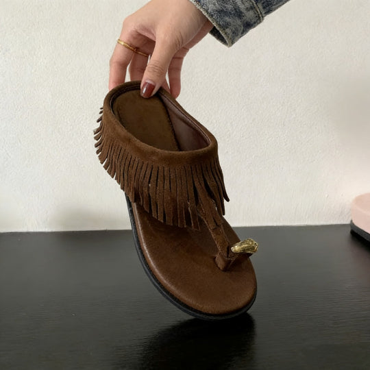 Damen Flip-Flops mit trendigem Fransen-Design und eleganter Applikation EB