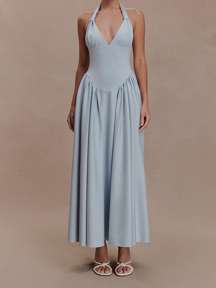 Damen Halter-Ausschnitt Maxikleid mit figurbetonter Silhouette EB
