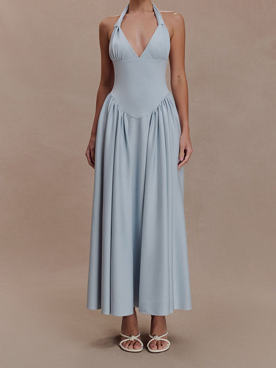 Damen Halter-Ausschnitt Maxikleid mit figurbetonter Silhouette EB
