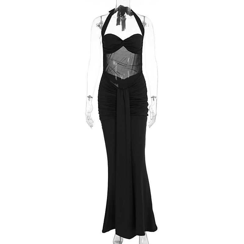 Damen Elegantes Maxikleid mit Raffhalterung und figurformenden Details EB