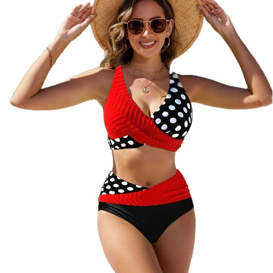 Damen Design-Bikini mit Wickeloptik und Polka-Dots EB