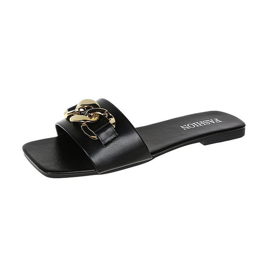 Damen Modische Badeslipper mit glänzendem Kettenakzent EB