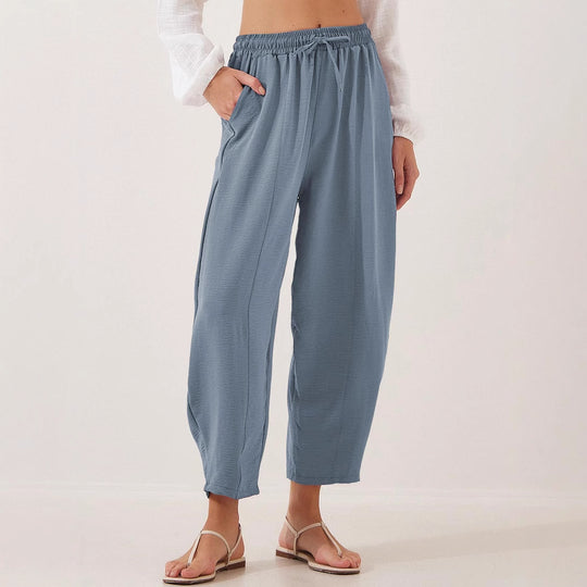 Damen lockere Freizeithose mit elastischem Bund und seitlichen Taschen EB