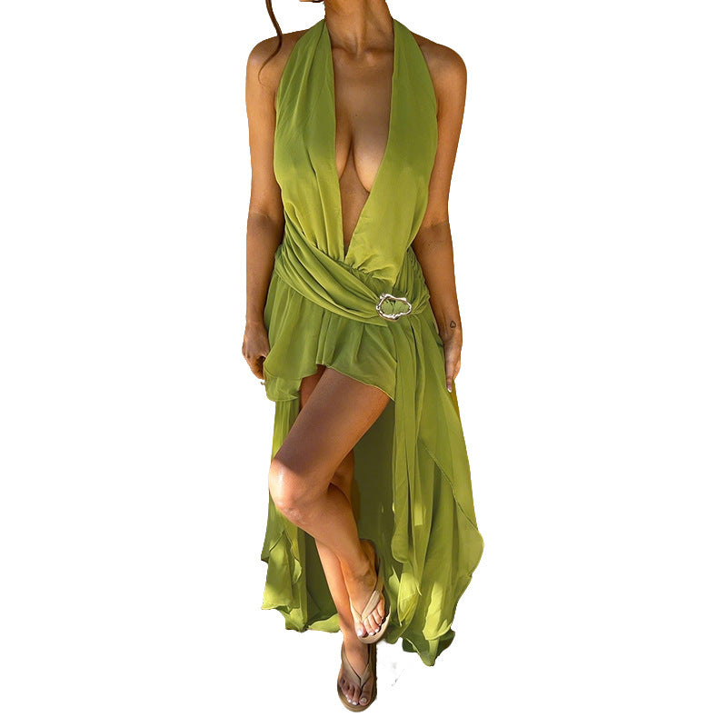 Damen Wickelkleid mit tiefem V-Ausschnitt und eleganter Drapierung EB