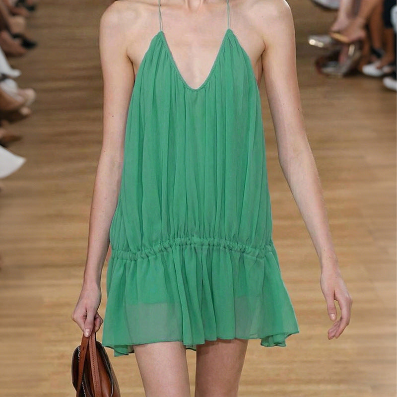 Damen Freizeitkleid mit raffiniertem V-Ausschnitt und schwingendem Rock EB