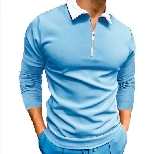 Herren sportlicher Pullover mit 1/4 Reißverschluss und kontrastierendem Kragen EB