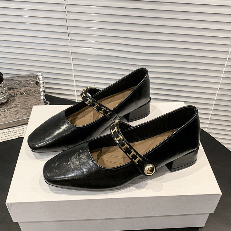 Damen elegante Mary Jane Ballerinas mit dekorativem Riemen EB