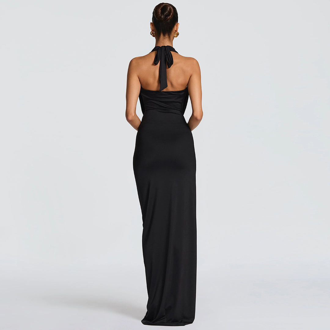 Damen Elegantes Maxikleid mit tiefem Halsochnitt und seitlichem slit EB