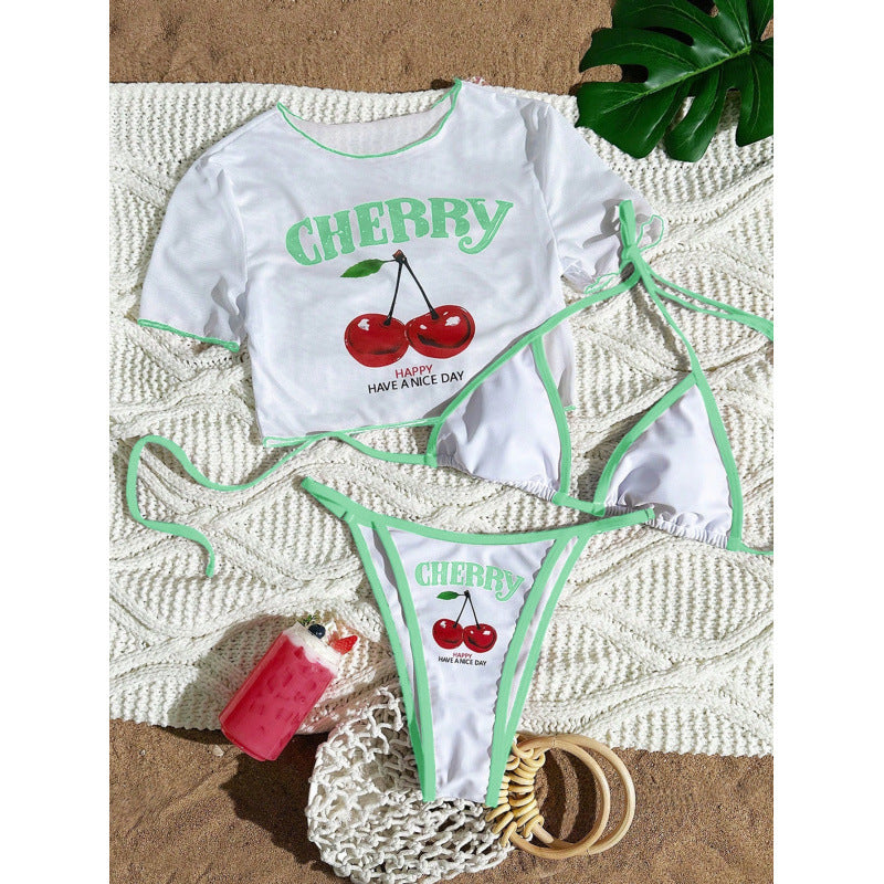 Damen Crop-Top Bikini-Set mit sportlichem Schnitt und Brasil-Print EB