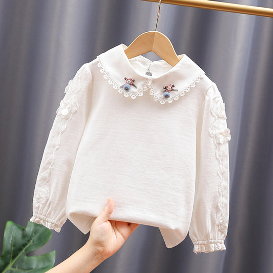 Mädchen Bluse mit elegantem Spitzenkragen und filigranen Akzenten EB