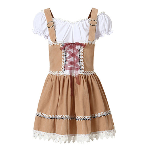 Damen nan bayerisch inspiriertes Minikleid mit geschnürter Korsage, Carmenbluse und Filzhut EB